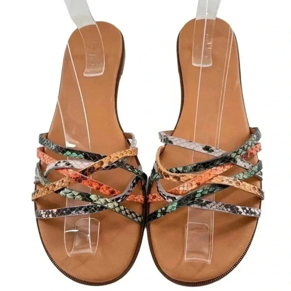 Madewell womens sandals size 9 multicolored snakeskin print leather slides - Picture 2 of 12